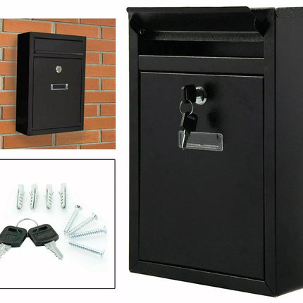 LARGE LETTER BOX POST WITH KEYS MAIL BOX WALL MOUNTED BLACK LOCKABLE POST BOX