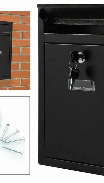 LARGE LETTER BOX POST WITH KEYS MAIL BOX WALL MOUNTED BLACK LOCKABLE POST BOX