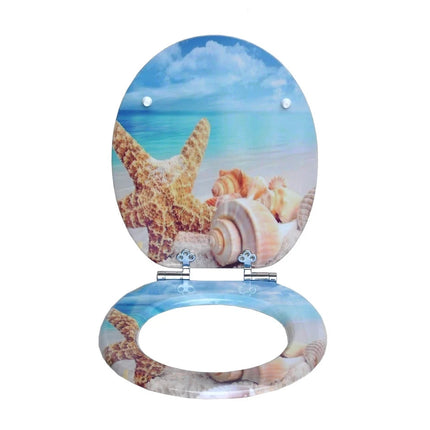 18” Universal Bathroom Toilet Seat – Beach & Seashell Design Easy Fit WC Seat