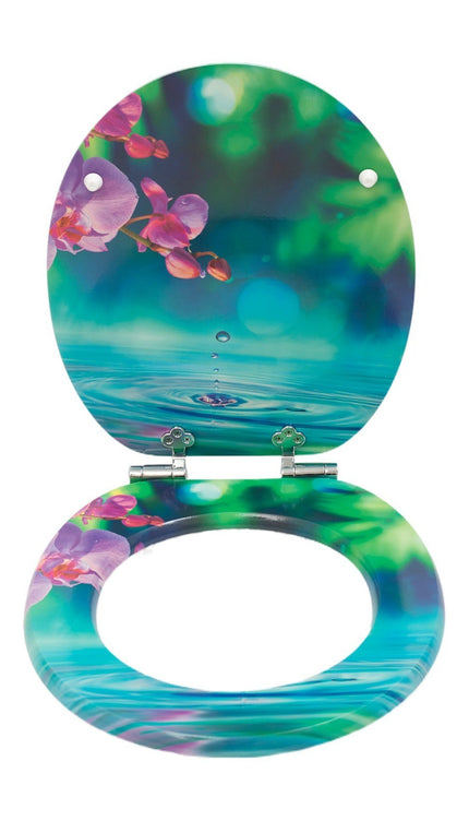 MDF Toilet Seat with Zinc Alloy Hinges – Assorted Colours & Designs