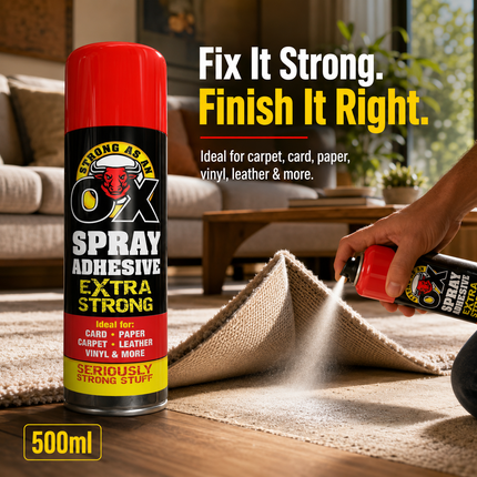 Adhesive Spray Heavy Duty Strong As An Ox for Carpet Tile Fabric Glue 500ml