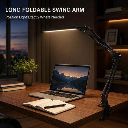 LED Metal Desk Lamp with Clamp USB 3 Colour Modes 10 Brightness Levels Swing Arm