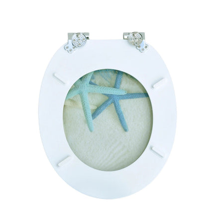 18" Universal Toilet Seat Star Fish & Ocean Easy Fit MDF Wooden Bathroom WC Seat