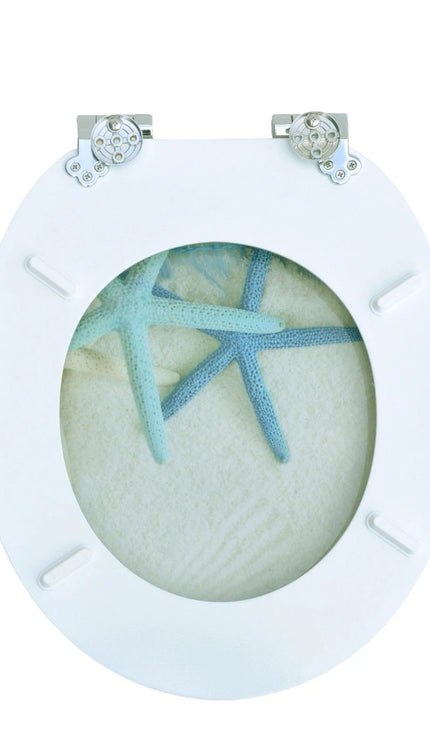 18" Universal Toilet Seat Star Fish & Ocean Easy Fit MDF Wooden Bathroom WC Seat