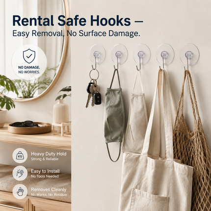 Suction Wall Hooks 12-Pack Clear Heavy Duty Holders