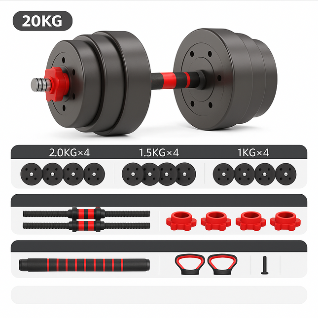 20kg 6-in-1 Adjustable Dumbbell & Kettlebell Set