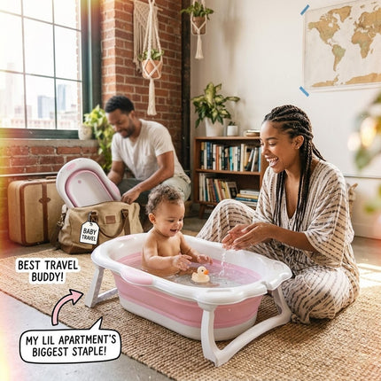 Baby Bathtub Foldable Portable Infant Toddler Bathtub with Temperature Sensor