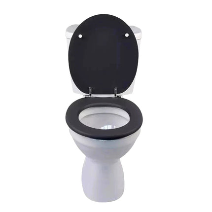 Universal Toilet Seat Jet Black Wooden MDF Bathroom WC Easy Fit With Fittings