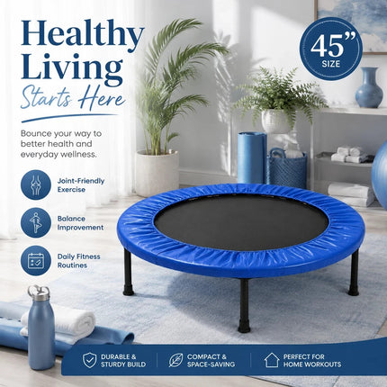 Mini Fitness Trampoline Blue Cardio Workout Exercise Portable Rebounder 45 Inch