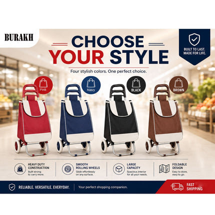 Folding Shopping Trolley with Waterproof Bag