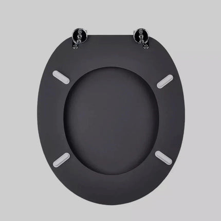 Universal Toilet Seat Jet Black Wooden MDF Bathroom WC Easy Fit With Fittings
