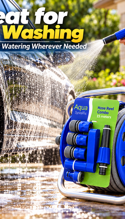 Garden Hose Reel Cart with 1/2" 15M Hose Portable Trolley Spray Nozzle Connector