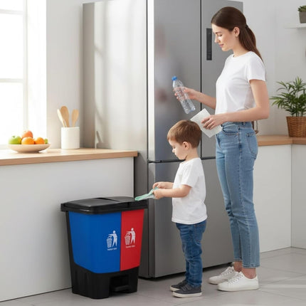 16L 20L 40L Recycling Pedal Bin Double Compartment Kitchen Waste Dustbin