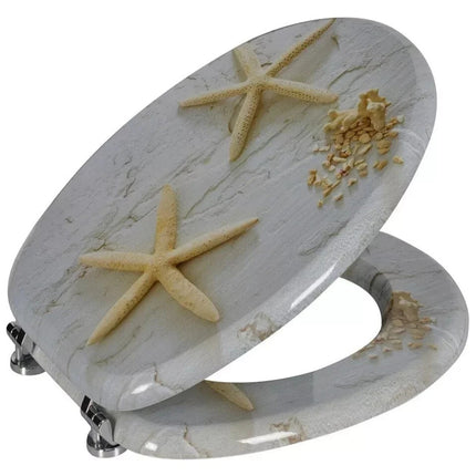 18" Universal Toilet Seat Starfish Pebbles Novelty Bathroom WC Seat With Fitting