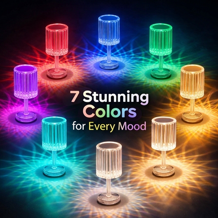 Crystal Touch Table Lamp 7 Color LED Rechargeable w/ Remote Desk Room Light