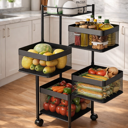 Storage Rack 5 Tier Rotating Kitchen Vegetable Trolley Cart Organizer Shelf