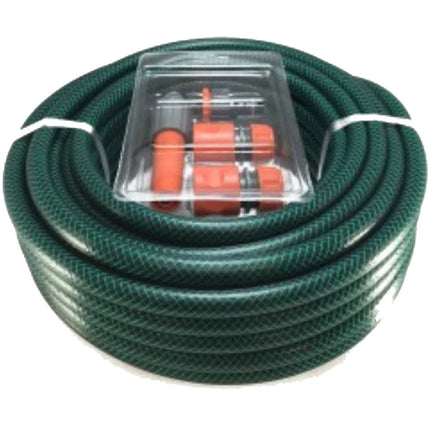 15m Reinforced Garden Hose Pipe with Spray Nozzle & Fittings Watering Tube
