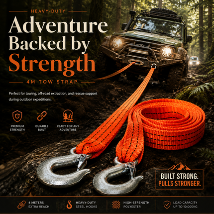Tow Strap With Hooks 4m Heavy Duty Recovery Belt