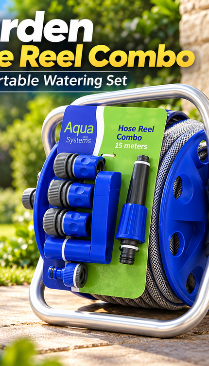 Garden Hose Reel Cart with 1/2" 15M Hose Portable Trolley Spray Nozzle Connector