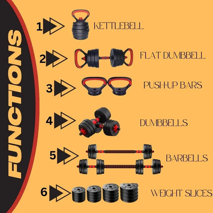 Adjustable Dumbbell Barbell Kettlebell  15KG  Weight Set 6 in 1 Home Gym