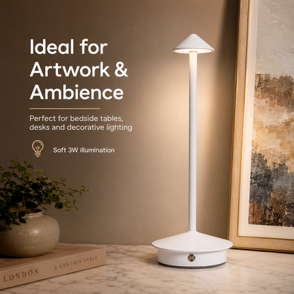 Cordless LED Table Lamp USB-C Rechargeable Dimmable Metal Light 3 Colour Modes