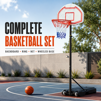 Portable Basketball Hoop Stand Adjustable 6.5-10FT Height Backboard Wheeled Base