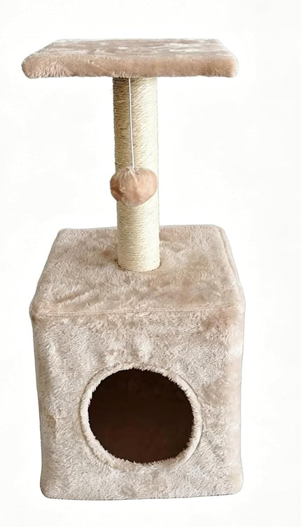 Cat Tree Scratching Post 65cm Condo Hanging Ball Kitten Activity Centre Beige