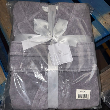 L/X-Large Grey Unisex Cotton Terry Bathrobe Gown Soft Spa Robe Men Women