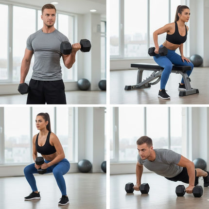 4kg Pair Hexagonal Rubber Dumbbells Ergonomic Hand Weights Home Gym Workout