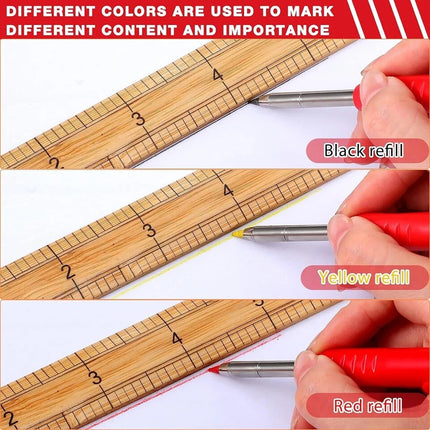 Carpenter Pencil Set + 6 Refills Deep Hole Mechanical Construction Tool Leads