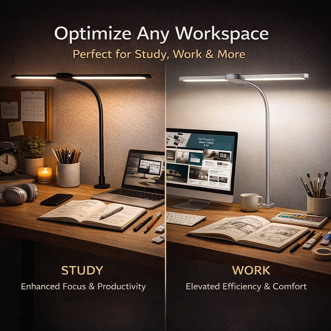 LED Desk Lamp with Clamp Double Dual Head Table Reading Craft Office Home Light