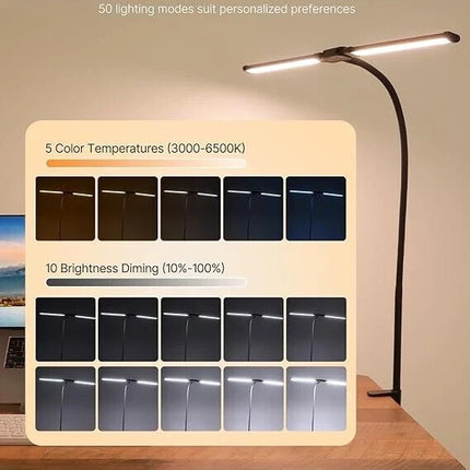 LED Desk Lamp with Clamp Double Dual Head Table Reading Craft Office Home Light