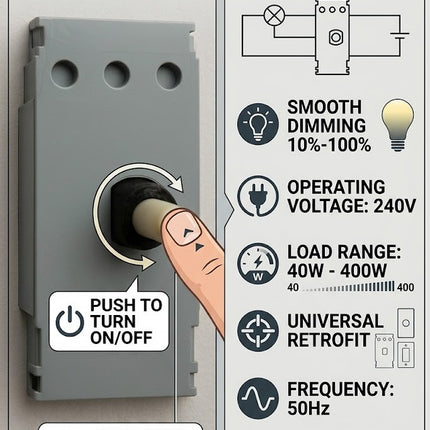 GET Push Dimmer Switch Module 240V On/Off Turn Adjust Replacement 40-400W