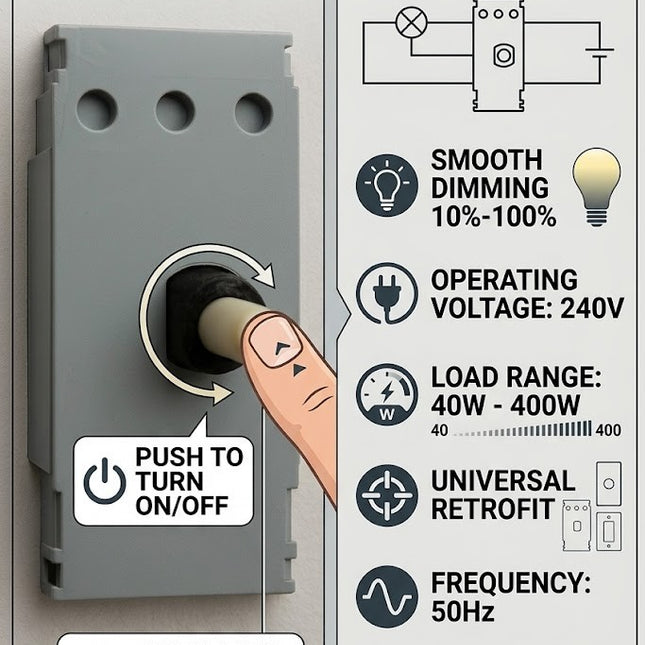 GET Push Dimmer Switch Module 240V On/Off Turn Adjust Replacement 40-400W