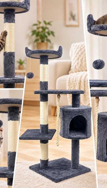 Multi Level Cat Tree 120cm Sisal Scratching Post Hammock Condo Climbing Tower