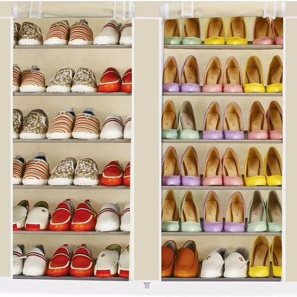 6 Tier Shoe Rack Cream Fabric Canvas Shelf Storage Cabinet Organiser 107 x 102cm