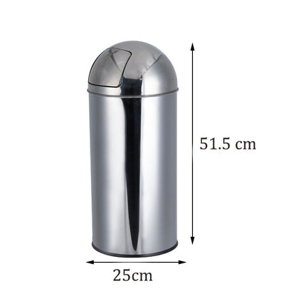 18L Stainless Steel Trash Can with Swing Push Lid Indoor Outdoor Waste Bin