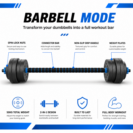 Dumbbell Barbell Set 50KG Complete Home Training Kit