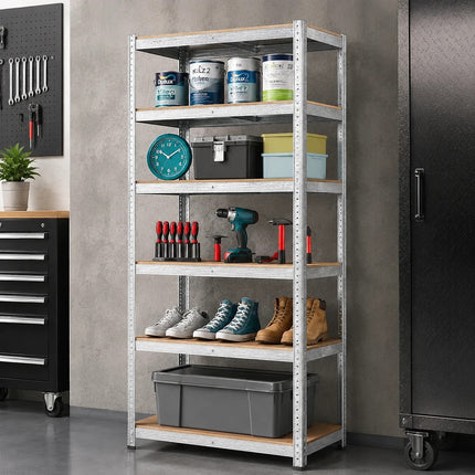 1x Heavy Duty 5 Tier Galvanised Steel Storage Rack Shelving Silver 180x90x40cm