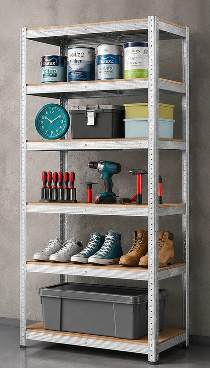 1x Heavy Duty 5 Tier Galvanised Steel Storage Rack Shelving Silver 180x90x40cm