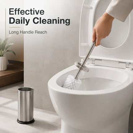 Stainless Steel Toilet Brush & Holder Bathroom WC Cleaning Brush Set Long Handle