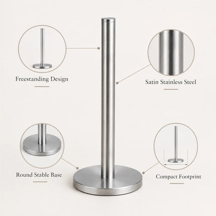 Tissue Roll Holder Free Standing Countertop Paper Stand Stainless Steel Holder