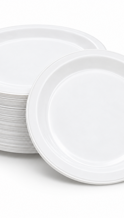 50 Pack White Disposable Paper Plates Biodegradable 9 Inch