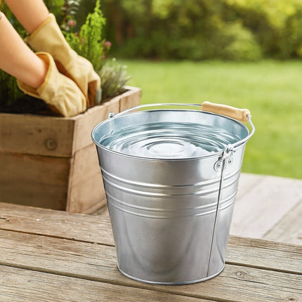 TRADITIONAL GALVANISED STRONG STEEL METAL BUCKET WITH WOODEN HANDLE 9L To 18L