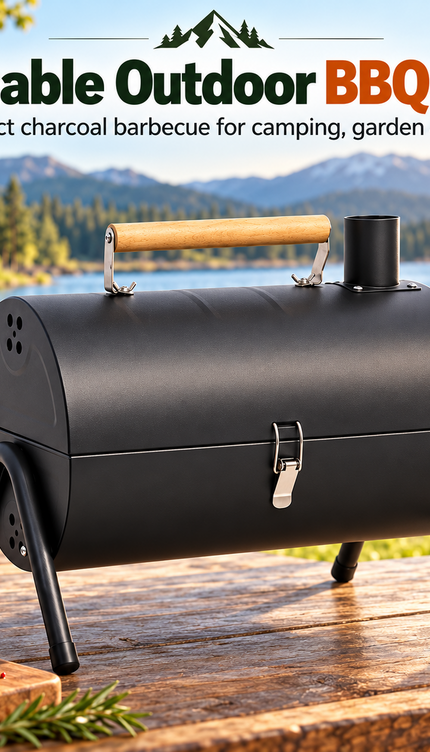 Portable Charcoal BBQ Grill with Lid 2 Zone Cooking Camping Garden Picnic Black