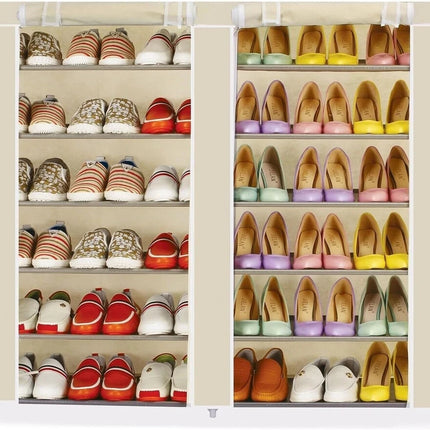 6 Tier Shoe Rack Fabric Canvas Shelf Shoe Cabinet Storage Organiser 107x28x102cm