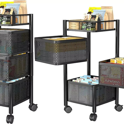 Storage Rack 4 Tier Rotating Kitchen Trolley Cart Vegetable Shelf Stand