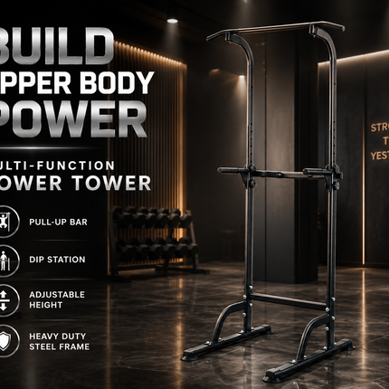 Power Tower Dip Station Pull Up Bar Adjustable Multi-Function Push up Gym Rack
