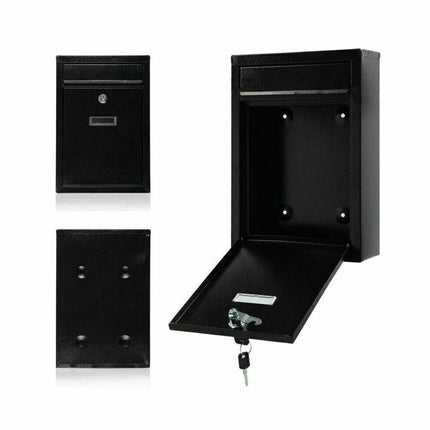 LARGE LETTER BOX POST WITH KEYS MAIL BOX WALL MOUNTED BLACK LOCKABLE POST BOX