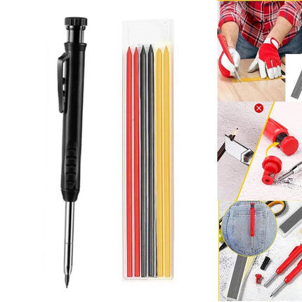 Carpenter Pencil Set + 6 Refills Deep Hole Mechanical Construction Tool Leads